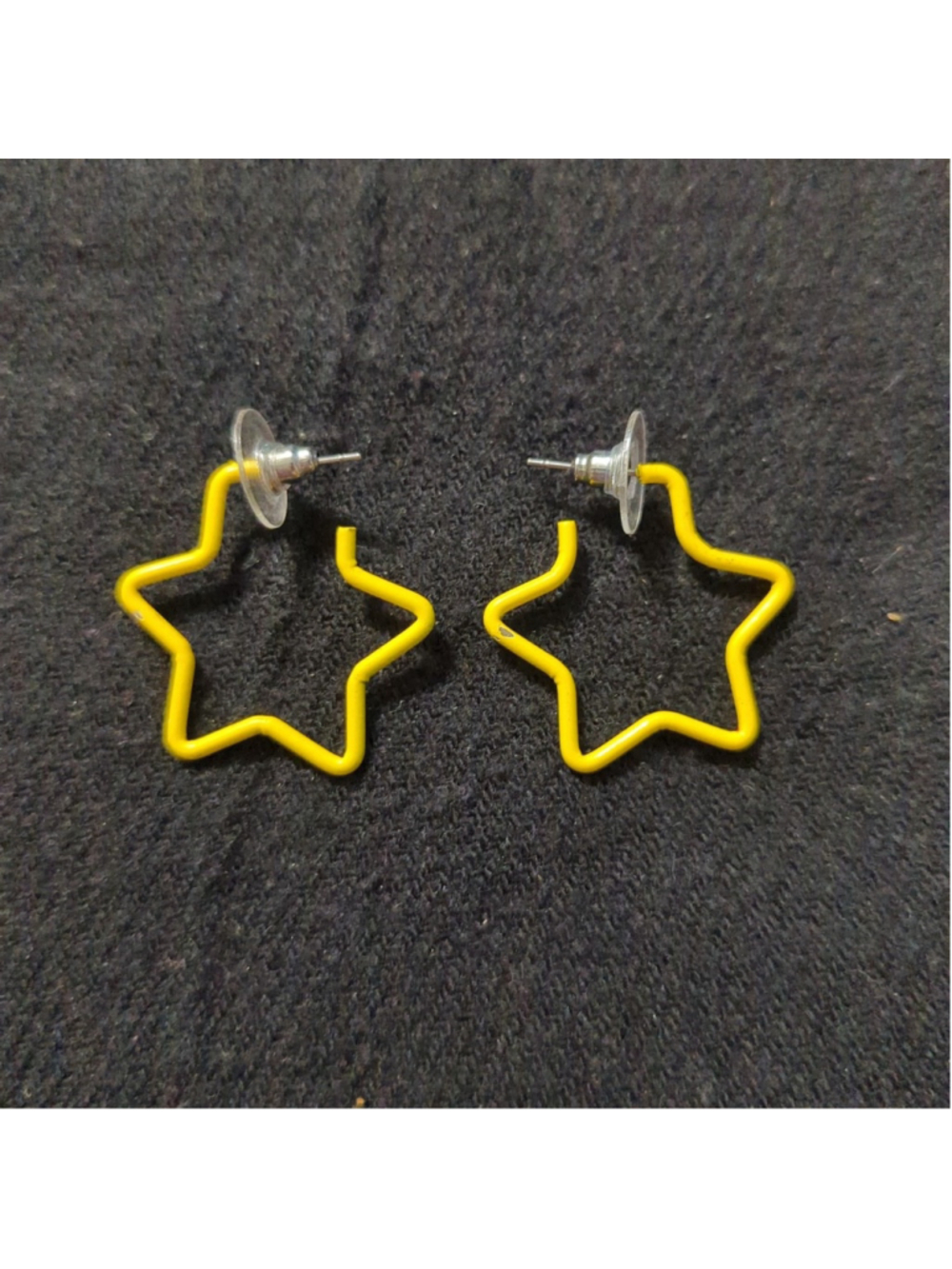 Vintage Bright Yellow Star Metal Hoop Statement Earrings